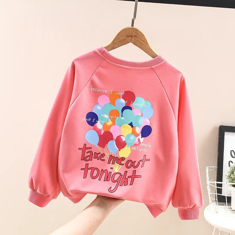 2022 Spring Autumn 3-14 Years Children Girls Sweatshirts Printed Colorful Balloons Letter Tops For Teenagers Teens Girls Clothes hoodie for kid Hoodies & Sweatshirts