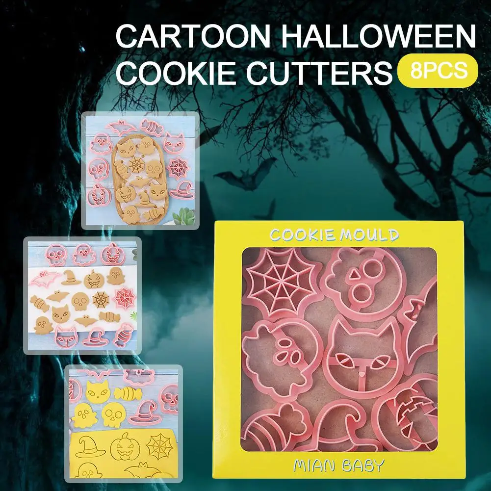 

8 Pieces Of Cartoon Halloween Cookie Mold F Small Cookie Steamed Mold Pattern Baking Tools Mold Fondant Bun Cutting L1K1