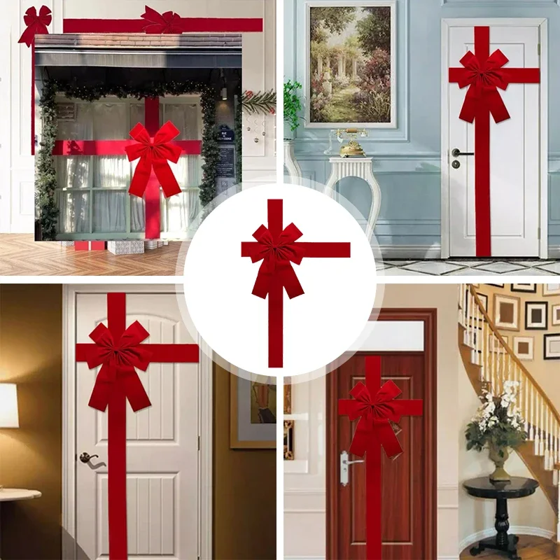 Big Ribbon Bow Christmas Red Redbow Front Door Decorations Hanging Front Door Red Bows New Year 2026 Supplies Home Ornaments