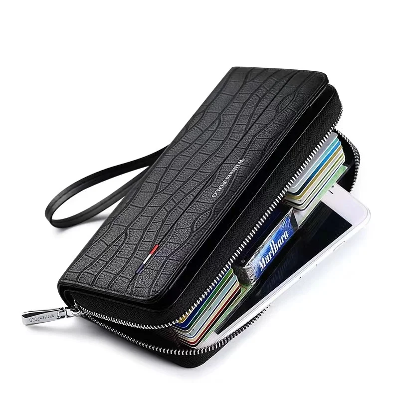 Leather Men Handbag Long Wallet Large Capacity Card Holder Phone Case