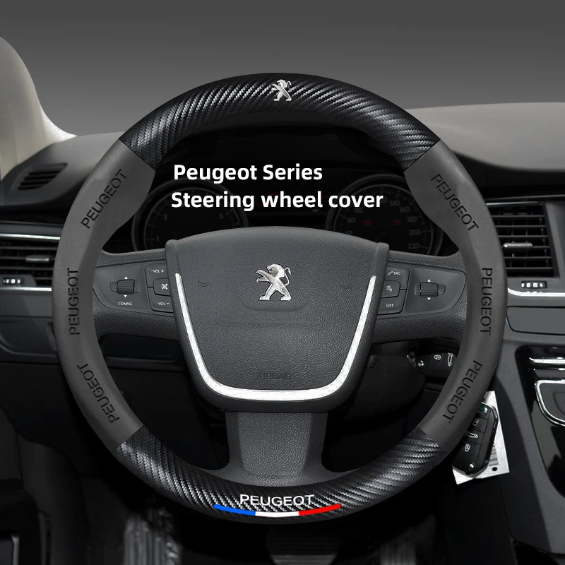 38cm Car Carbon Fiber Steering Wheel Cover For Peugeot 206 2008 3008 208 308 307 508 Car Interior Non-slip Steering Wheel Cover