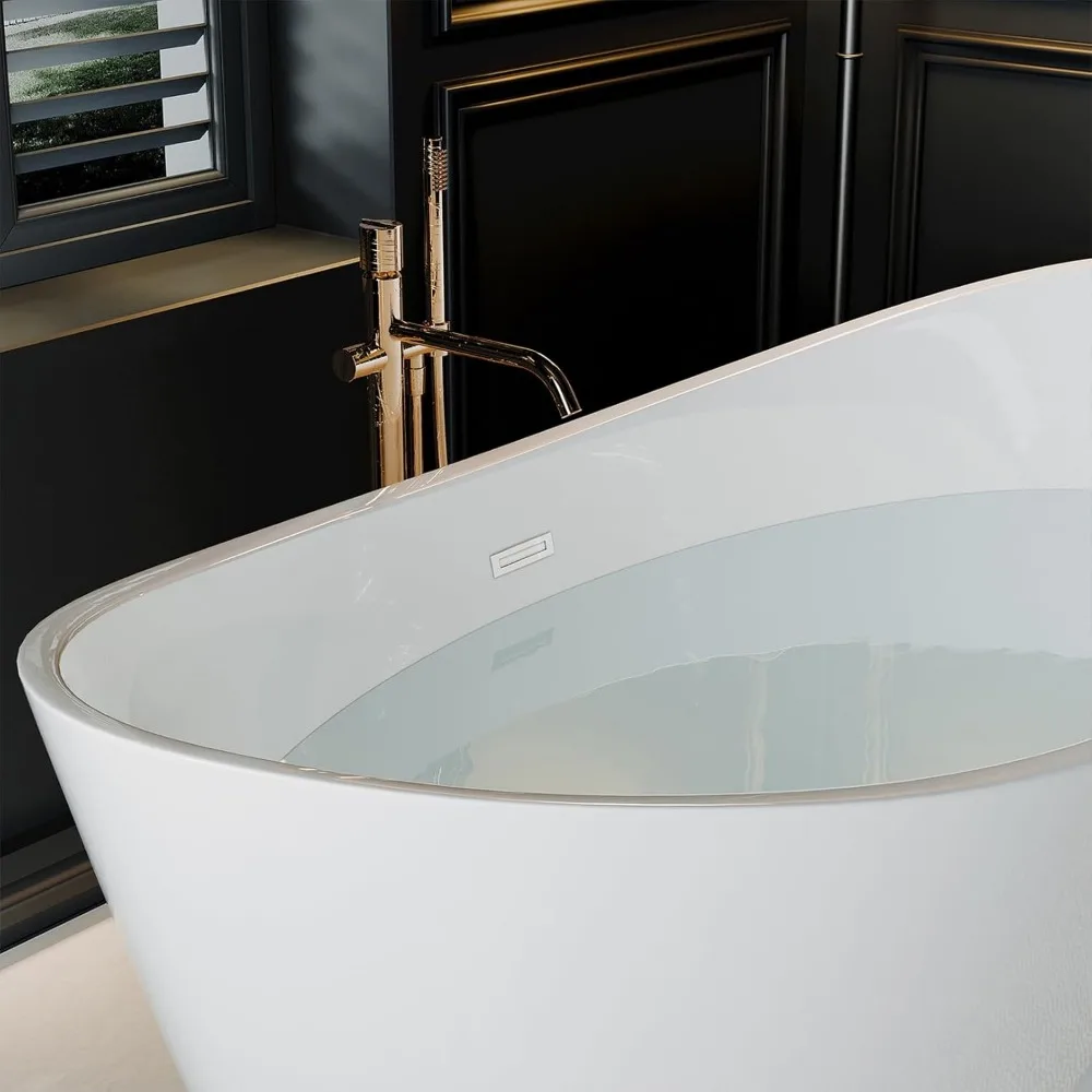 67" Acrylic Freestanding Bathtub Soaking with Brushed Nickel Drain and Overflow Included，SPA Tub Modern Stand Alone Bathtubs 3
