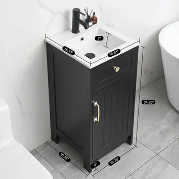 16" Modern Small Bathroom Vanity with Sink 2