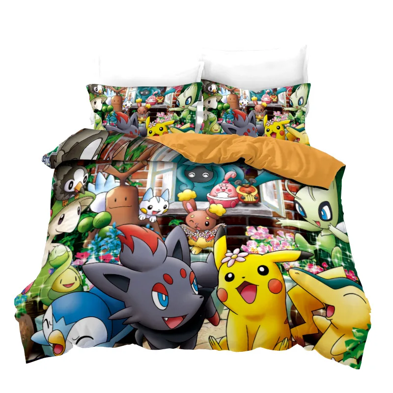 PokemonQuiltCoverPikachu3DkawaiiBeddingSetPureCottonPattern
