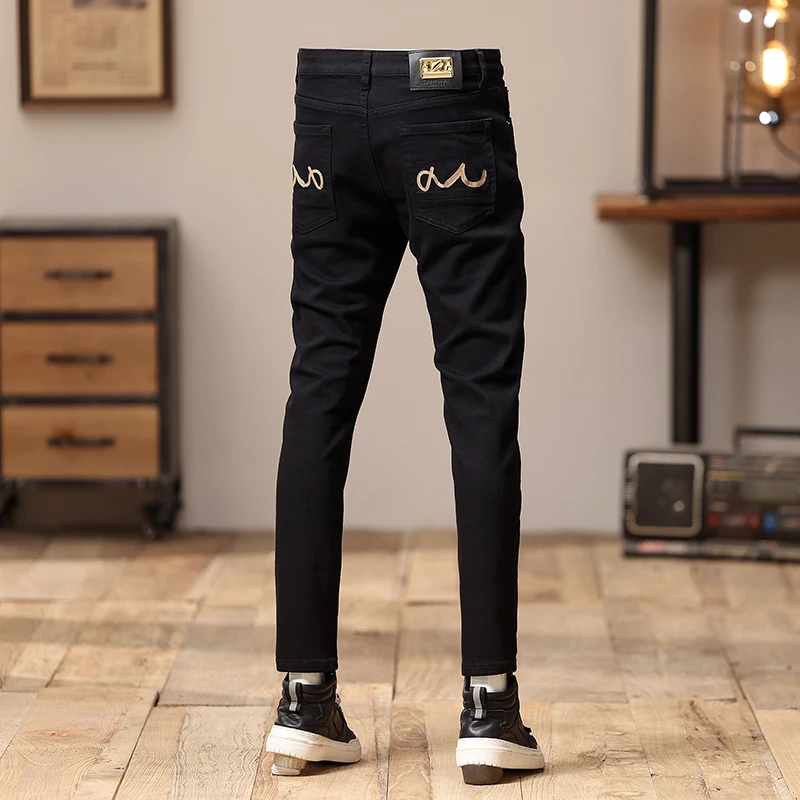 Newly Designer Fashion Men Jeans High Quality Stretch Skinny Fit Retro Ripped Jeans Men Embroidery Vintage Denim Pants Hombre