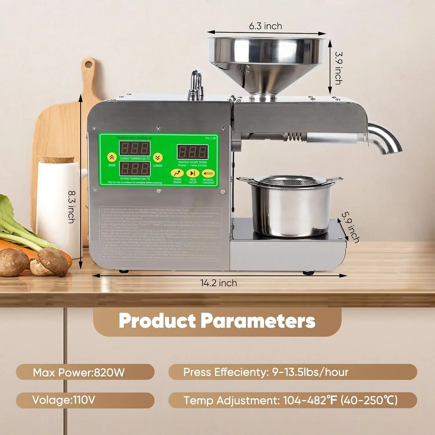 Press Machine 820W Hot/Cold Electric Automatic Oil Press Extractor for Peanut Sesame Sunflower Seeds Coconut Soybean Oil Extract 5