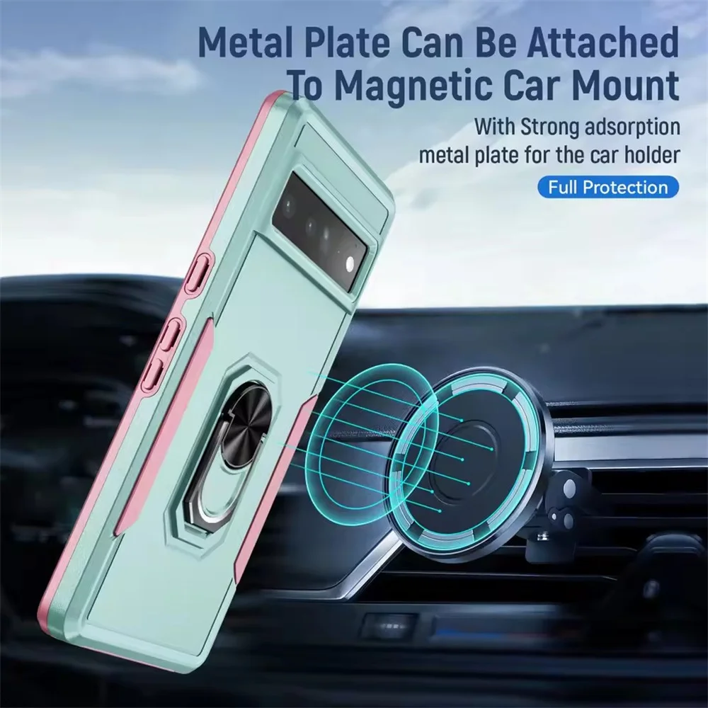 Rugged Military Heavy-Duty Magnetic Ring Stand Phone Case - Shockproof Matte Defender Cover