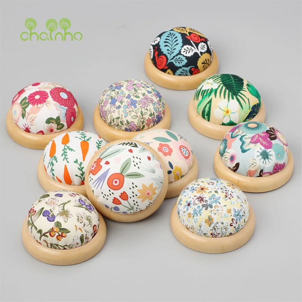 Chainho,Pin Cushion With Wooden Base,Printed Floral or Cartoon Fabric Cover,DIY Sewing Quilting Accessory,Needlework Tools,1 Pcs