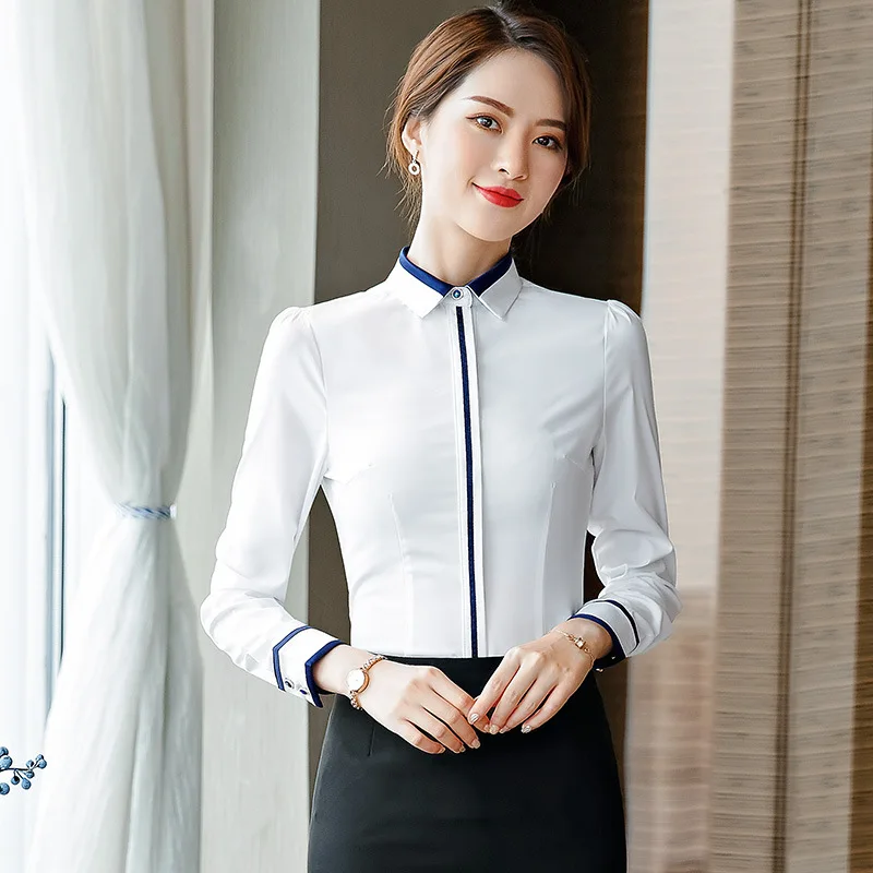 새로운 패션 여성 셔츠 2025 봄 여성 의류 비즈니스 착용 긴 소매 셔츠 작업복 OL 흰색 셔츠 블라우스 여성
