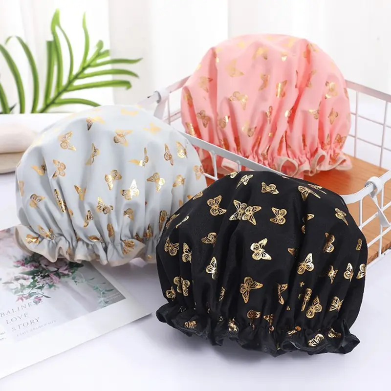 

1PC Waterproof Shower Cap Double Layer Shower Hair Cover Women Supplies for Kitchen Bathroom Shampoo Caps Bath Hat