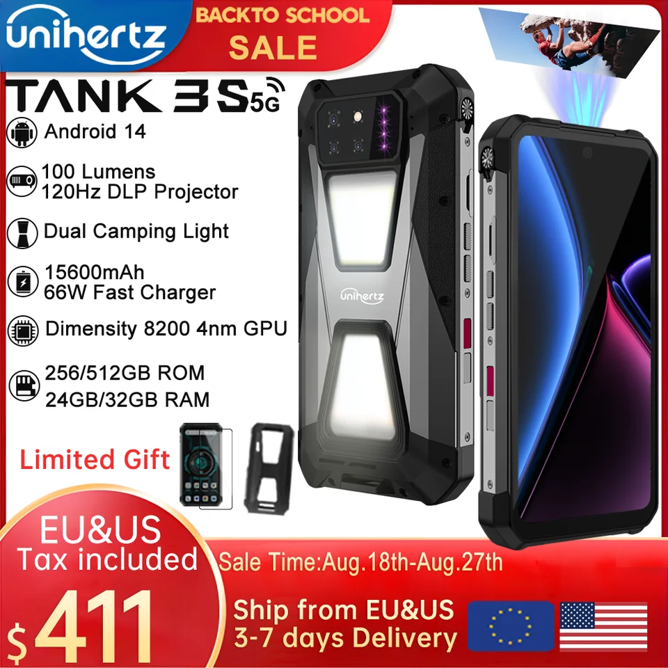 Unihertz tank 3s 8849 smartfon z projektorem 24/32 GB 256