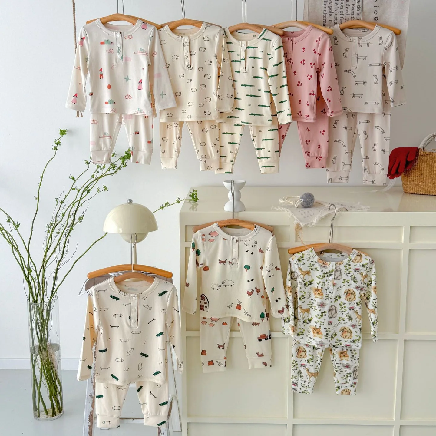 Danish Autumn Children Girls 2PCS Homewear Clothes Set Round Collar Sheep Printed Base Top+pant Pajamas Outfits Baby Girls Suits 1