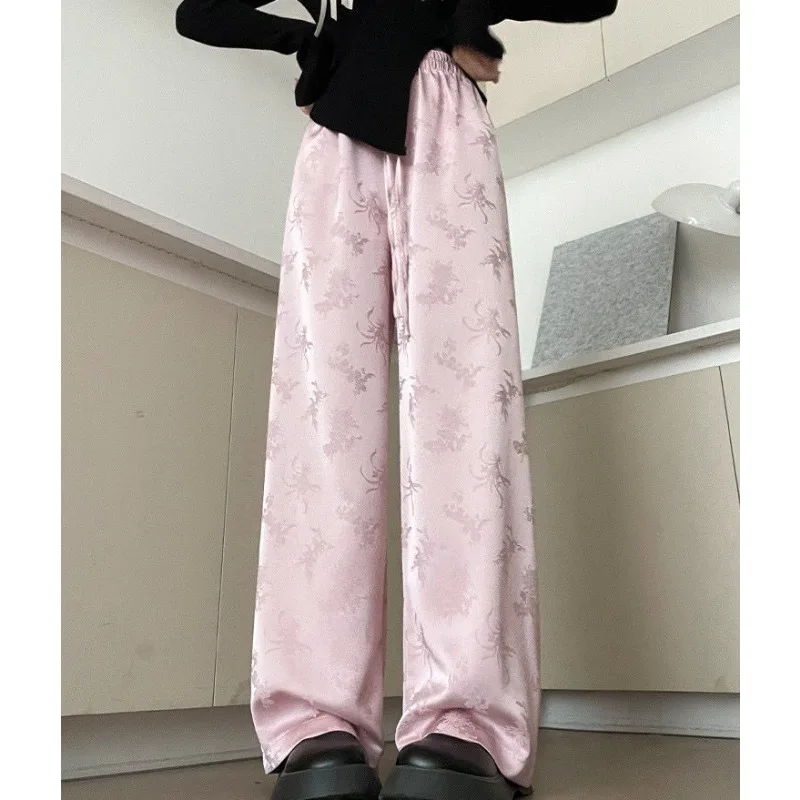 

New Chinese Style Streetwear Trouser Jacquard Casual Wide Leg Pantalones Women's High End Spring Summer Latest Trendy Sweatpants