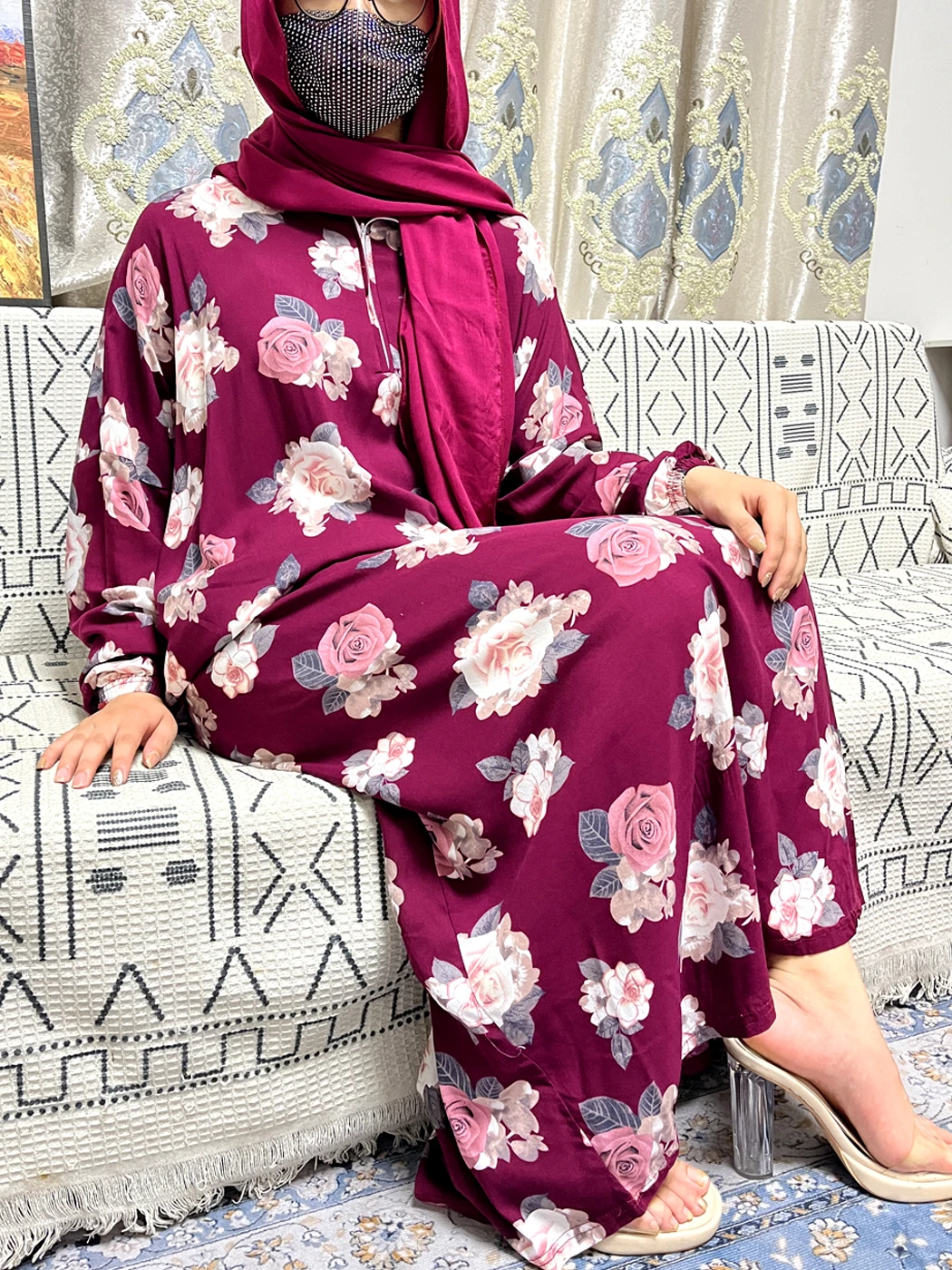 

Abayas For Women Dubai Traditional Festival Ramadan Floral Cotton Prayer Garment African Nigeria Clothes Connect Hijab Turban