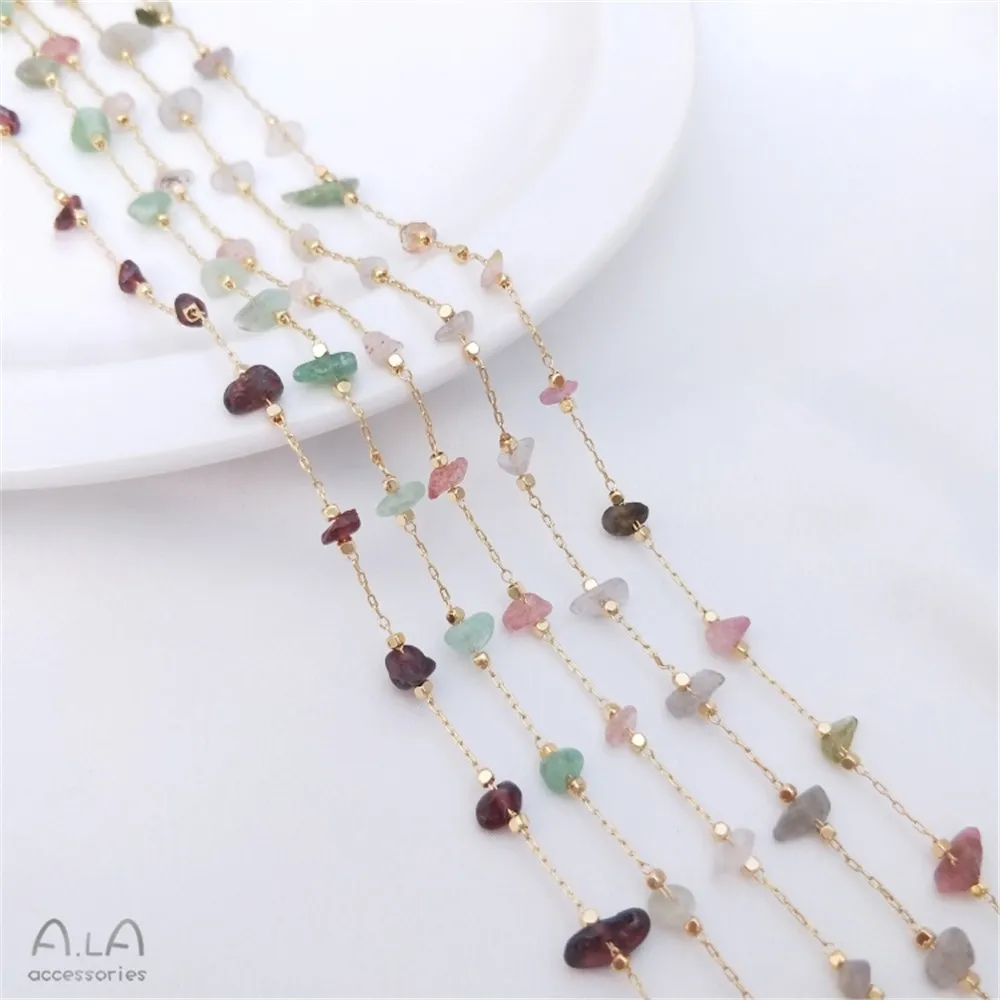 Natural tourmaline garnet strawberry crystal gravel chain 14K gold bao dispersion chain DIY handmade jewelry materials