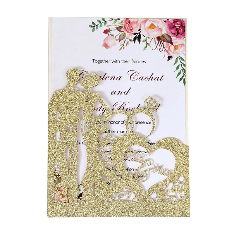 

25pcs Wedding Invitations Bride Groom Glitter Paper Invitation Card Romantic Greeting Card Gift Card Customization for Party Dec