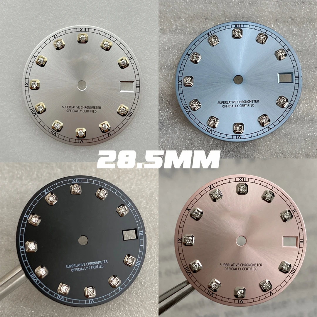 

Циферблат с бриллиантами Sunburst NH35, 28,5 мм, модифицированный циферблат розового или голубого цвета для часов NH35/NH36/4R/7S с датчиком