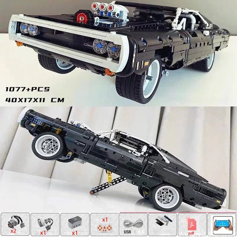 

Dodge Charger гоночный автомобиль Транспортное средство серии Fast and Furious в сборе, высокотехнологичные строительные блоки, игрушечные модели автомобилей MOC 42111