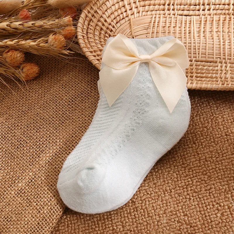 Summer Cute Mesh Thin Baby Little Girl Socks Kid Cotton Breathable Bow Princess Lace Ruffle Frilly Solid Color Stripe Stuff