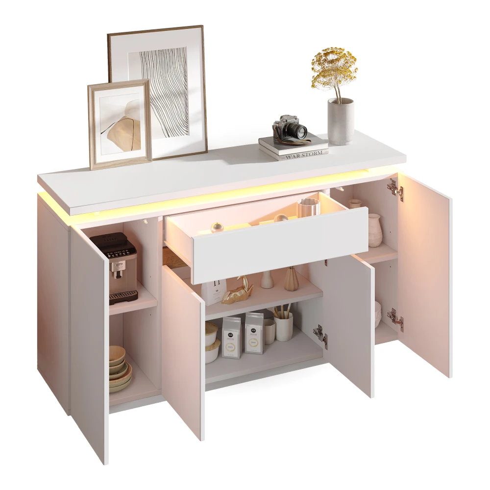140 x 40 x 80 cm großes Sideboard mit LED-Beleuchtung, Kommode mit 1 Schublade und 4 Türen, Schrank für Wohnzimmer, Flur oder Küche – Detail 25