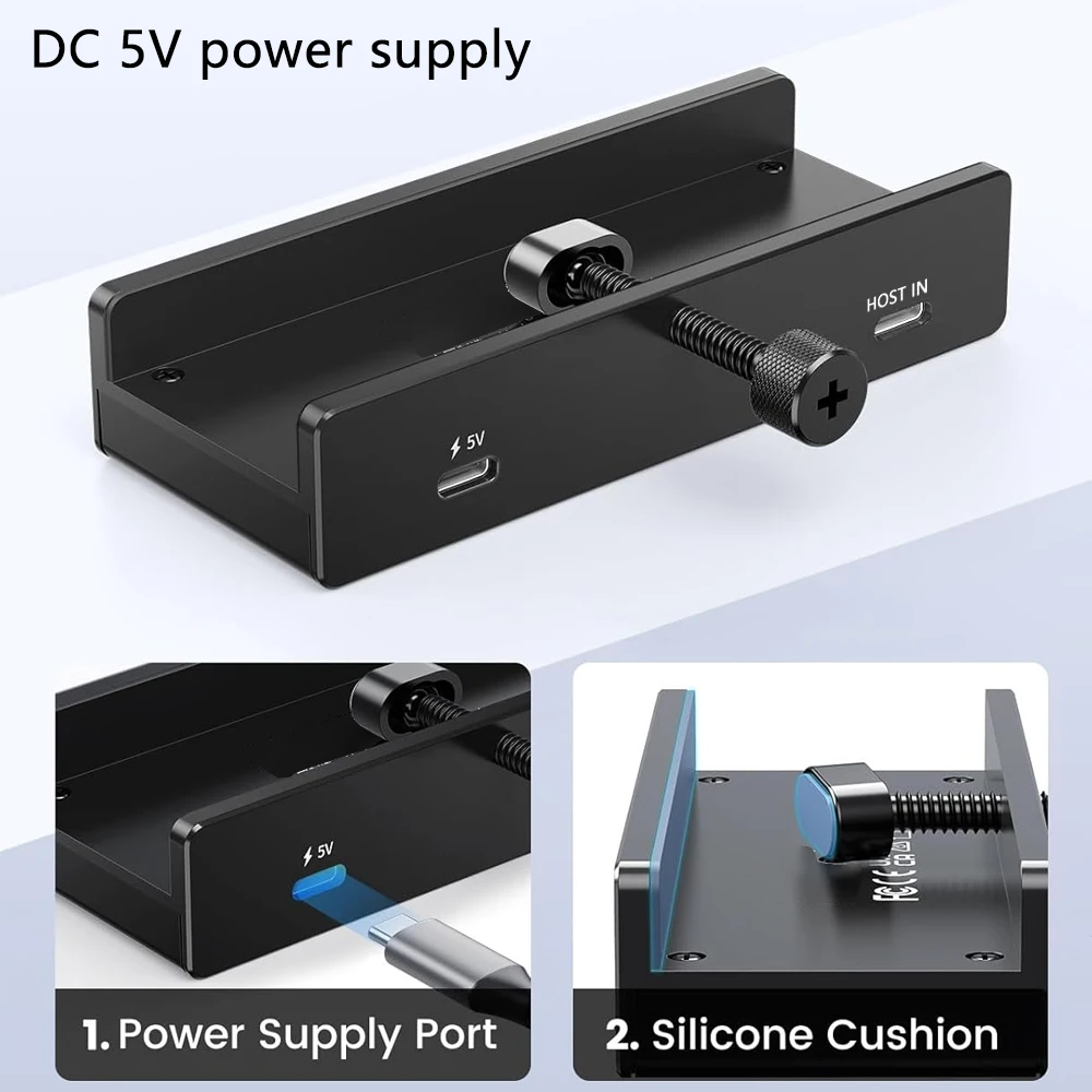 Aluminum 4-Port USB Hub with High-Speed Data Transmission and Power Supply