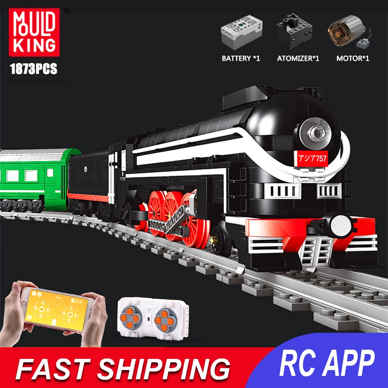  Mould King City Car Steam Train Model Building Blocks 1873pcs Rc App Remote Rail Vehicles Moc Bricks Kid Toys | Игрушки и хобби