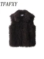 TFAFXY Faux Fur Vests For Women New Fashion Fluffy Sleeveless Jackets Female Vest Loose Winter Warm Streetwear Waiscoat Tops