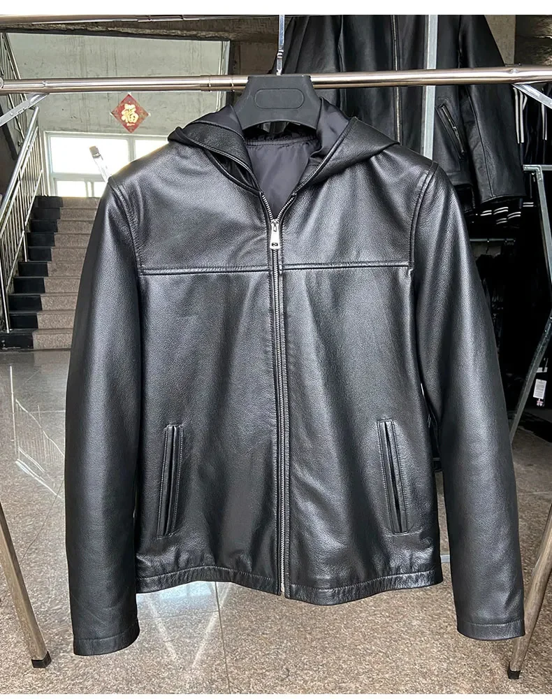 Description Picture 3 of itemGenuine Leather Jackets for Men Pure Cowhide Hooded Coat Male Motorcycle Jacket Casual Single Clothing Man Spring Autumn