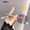 Women's Glasses Myopia Photochromic Sunglasses Rimless Prescription Glasses Graduated Optical Lenses Transparent Glasses Minus 4