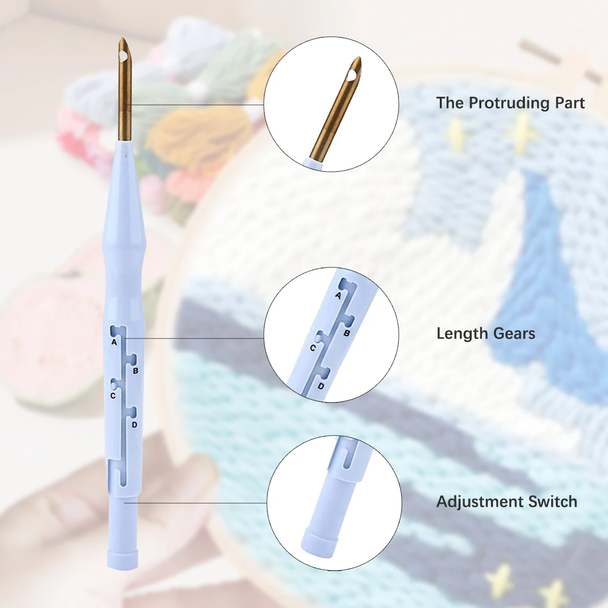 Punch Needle Embroidery Starter Kits Punch Needle Tool Threader Fabric Embroidery Hoop Yarn Rug Landscape 20x20cm