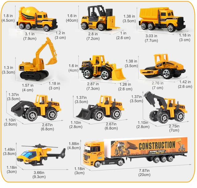 12in1 Mini Construction Model Vehicle 1:64 Alloy Engineering Trucks Mini Alloy Cars Loader Excavator Tractor Toy for Boys Gifts 3