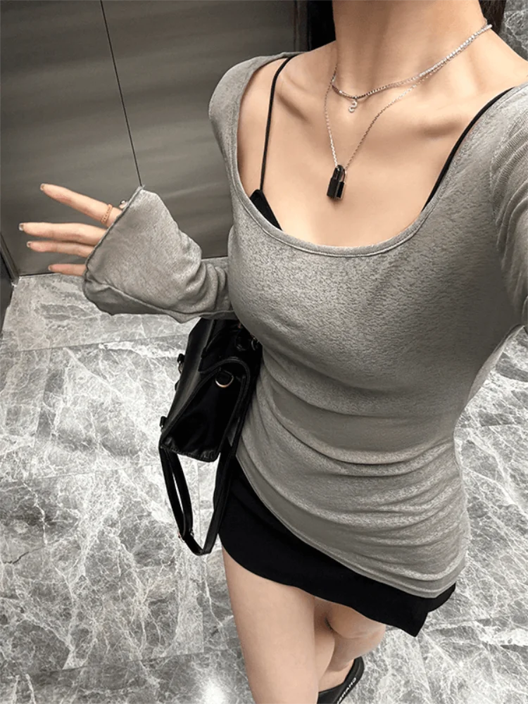 Maglia trasparente irregolare maglietta per le donne nuova manica lunga trasparente pullover coreano top sexy autunno ragazze top maglietta casual 6