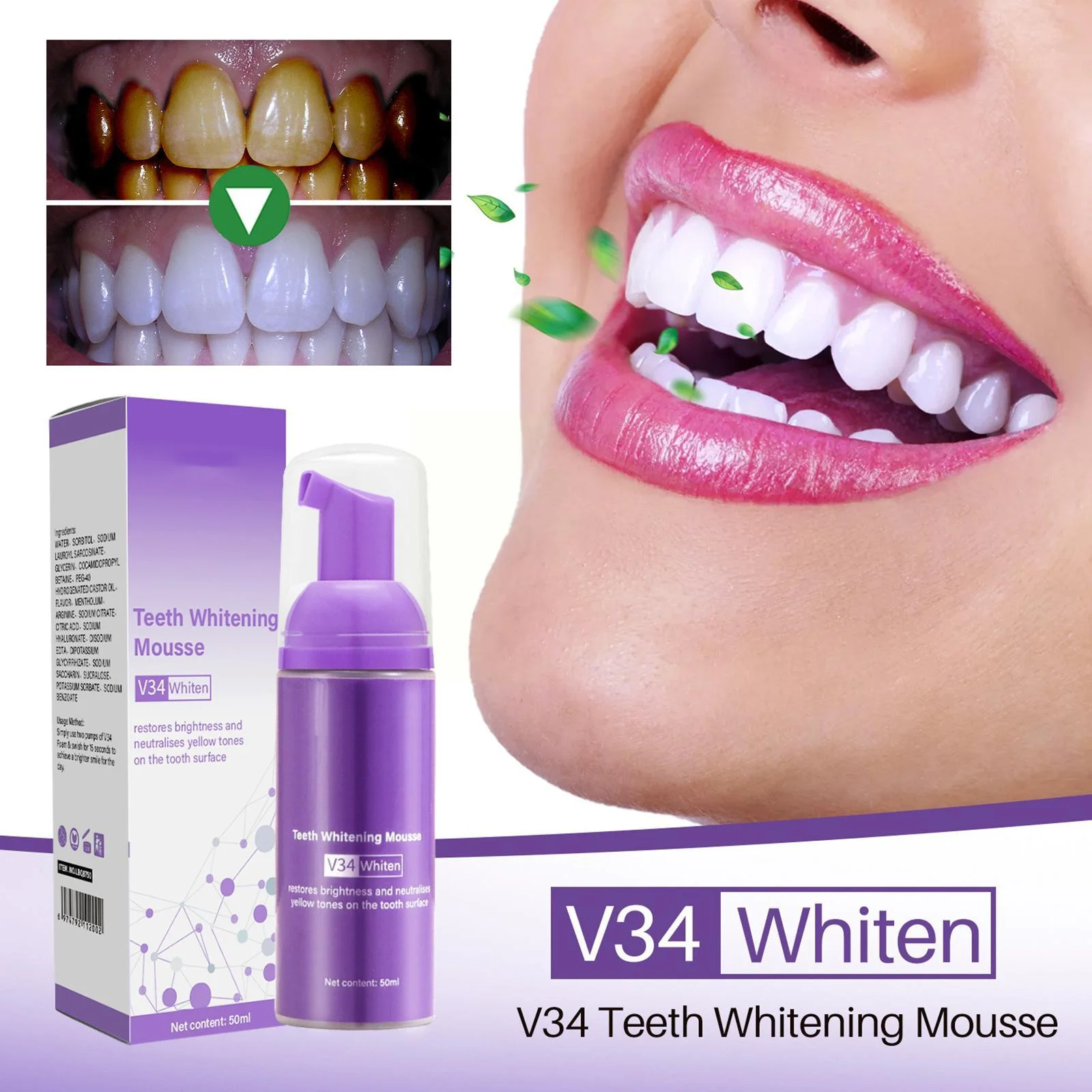 

50ml Whitening Toothpaste Foam Natural Mouth Wash Mousse Whitening Teethpaste Tool Hygiene Breath Dental Teeth Oral Care Tool