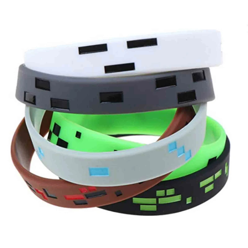 Punk Style Pixel Style Miner Video Game Silicone Wristband Bracelets 1 Piece bracelet jewelry