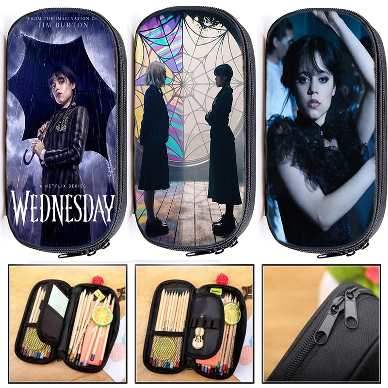 

Wednesday Addams and Enid Cosmetic Case Pencil Bag Pouch Nevermore Academy Gothic Girl Pencil Box Cute School Case Supplies Gift