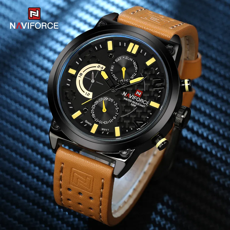 

NAVIFORCE Brand Casual Mens Watches Chronograph Sport Multifunction Wrist Watch Relogio Masculino Leather Strap Waterproof Clock