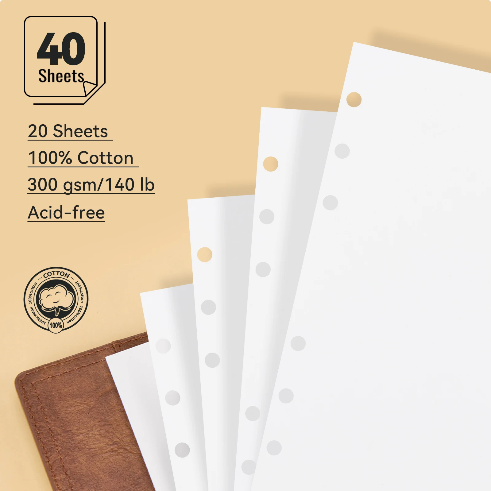 라이트위시 100% 순면 300gsm 무산성 수채화 스케치북 6.7x3.9인치 20매 리필 가능 아티스트 여행용 저널