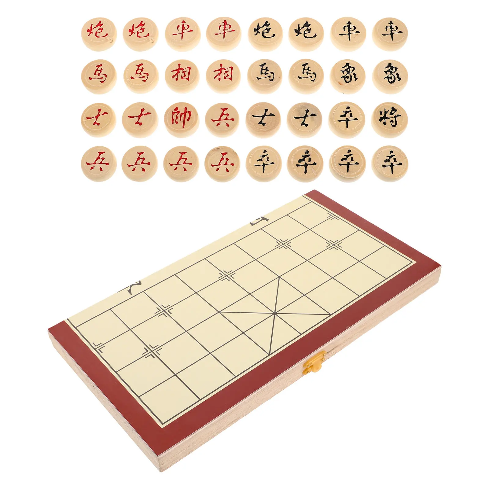 중국 체스 세트 Xiangqi 나무 접이식 보드 내장형 수납 공간이 있는 휴대용..