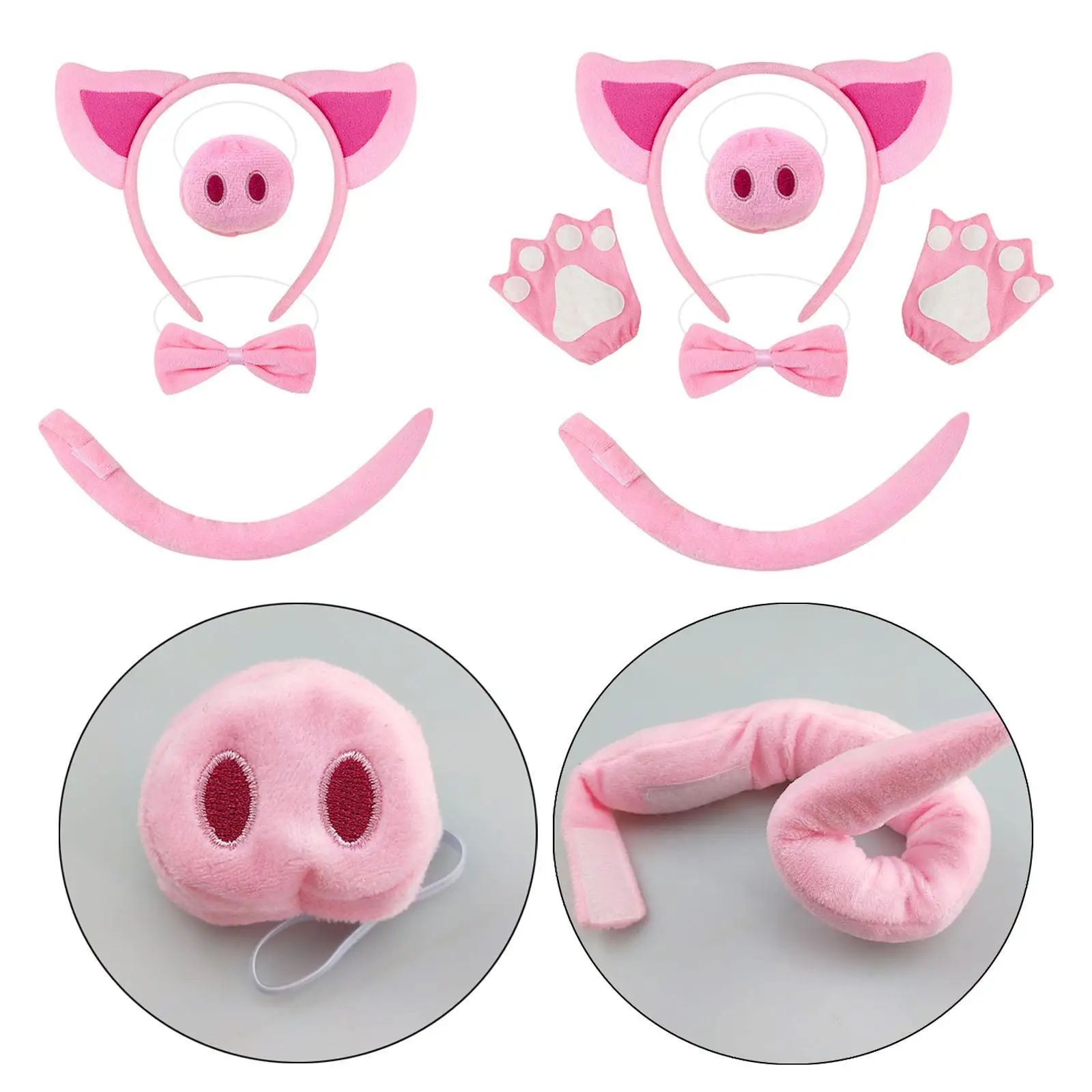 Pig Costume Set Ears Headband Nose Bowtie Tail for Performance Stage Shows