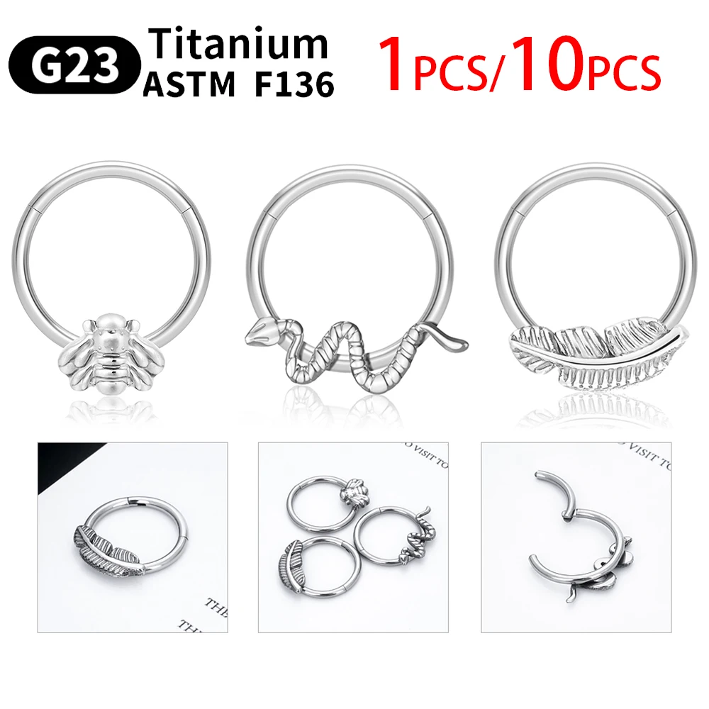1&10 Pcs G23 Titanium Snake Hoop Earrings Wholesale Piercing  Small Round Body Piercing Jewelry WomenF316 Bees Feather Nose Ring