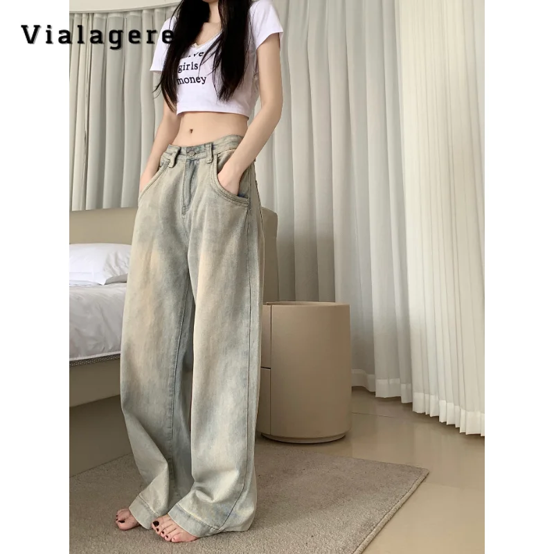 

American Retro Streetwear Style High Waist Straight Jeans Pants 2023 Women's Casual Baggy Y2K Wide Leg Grunge Denim Trouser