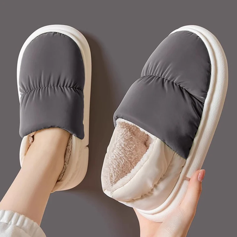 Men's cotton slippers for autumn and winter with a bag heel and warm, waterproof and oversized women's woolen cotton shoes 3