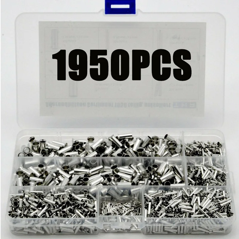 

1950pcs Non-Insulated Cord End Terminal Ferrules Electrical Cable Terminal Copper Bare Tinned Crimp Terminal 0.5-10mm2