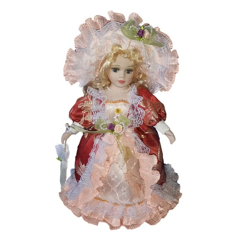 

Y1UB Victorian Porcelain Female Reborns with Gowns Rural Home Decorative Ceramic Festival House Table Decors