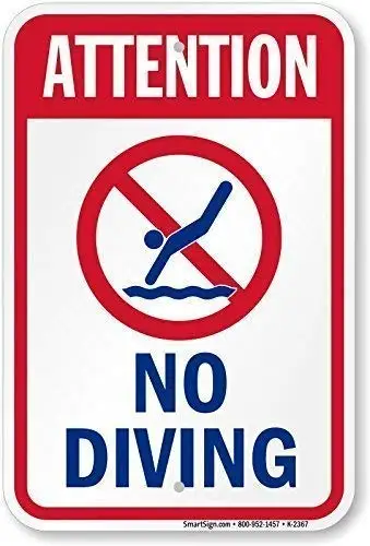 

Vincenicy Metal Sign Great Aluminum Tin Sign Legend Attention No Diving with Graphic Blue/Red on White
