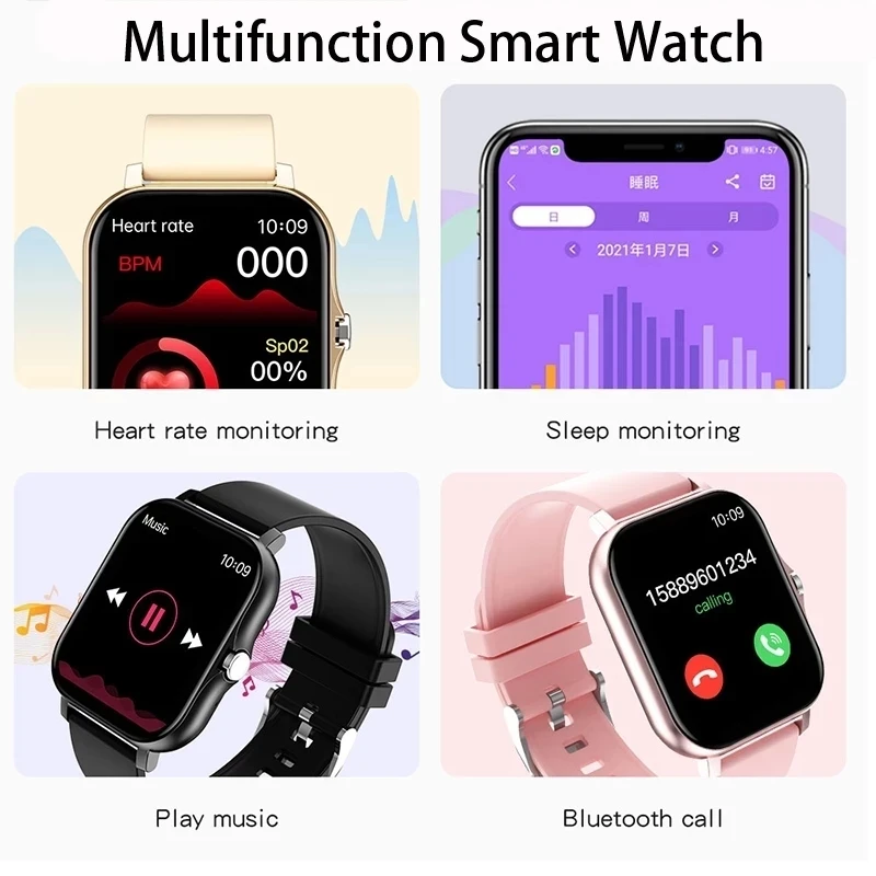 Smart Watch Bluetooth Answer Call 1.69" Full Touch Dial Call Fitness Tracker IP67 Waterproof Men Women
