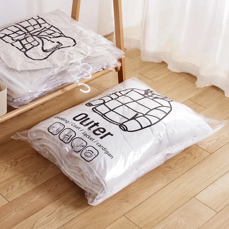 Hangable Transparent Vacuum Storage Bags Compressed