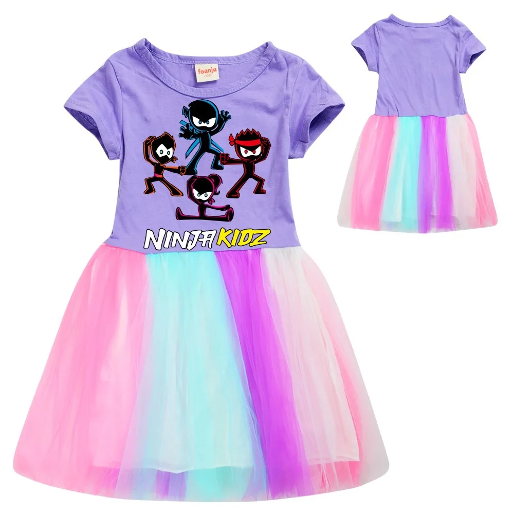 Ninja Kidz Kids Dress New Children Clothing for Girls Short Sleeve Cartoon Birthday Party Princess Dresses Summer Girls Dres