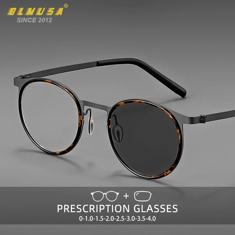 

BLMUSA Vintage Round Frame Anti Blue Light Reading Glasses for Men Ultralight Titanium Myopia Photochromic Hyperopia Glasses