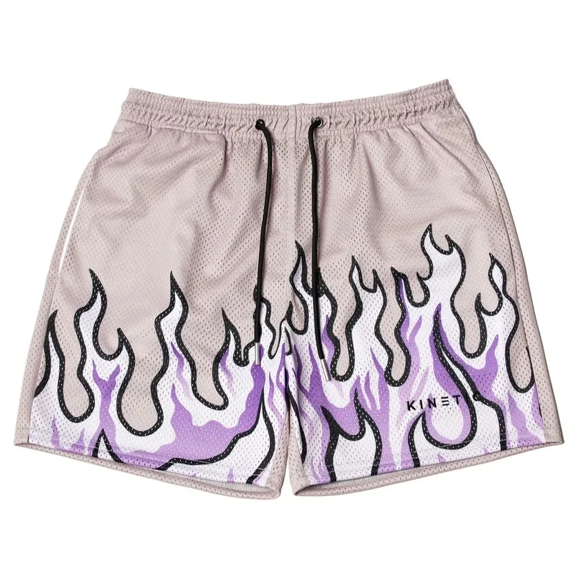 Mesh Breathable Men Shorts GYM Basketball Running Quick-Drying Shorts Baggy Flame Print Fashion Summer